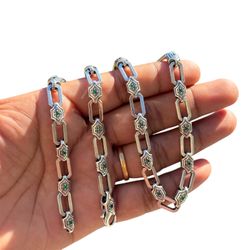 Handmade 925 Sterling Silver Unisex Necklace Green Zirconia 21.5”