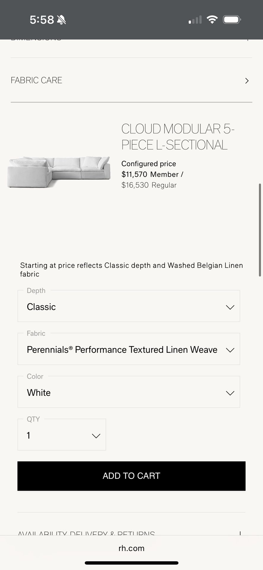 Restoration Hardware Cloud Modular 5 Piece Corner Sectional