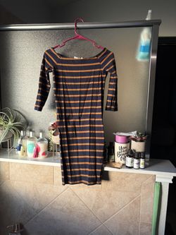 Brown And Navy Striped Dress