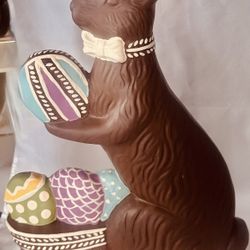 Ceramic Tall Chocolate Easter Rabbit With Decorated Eggs