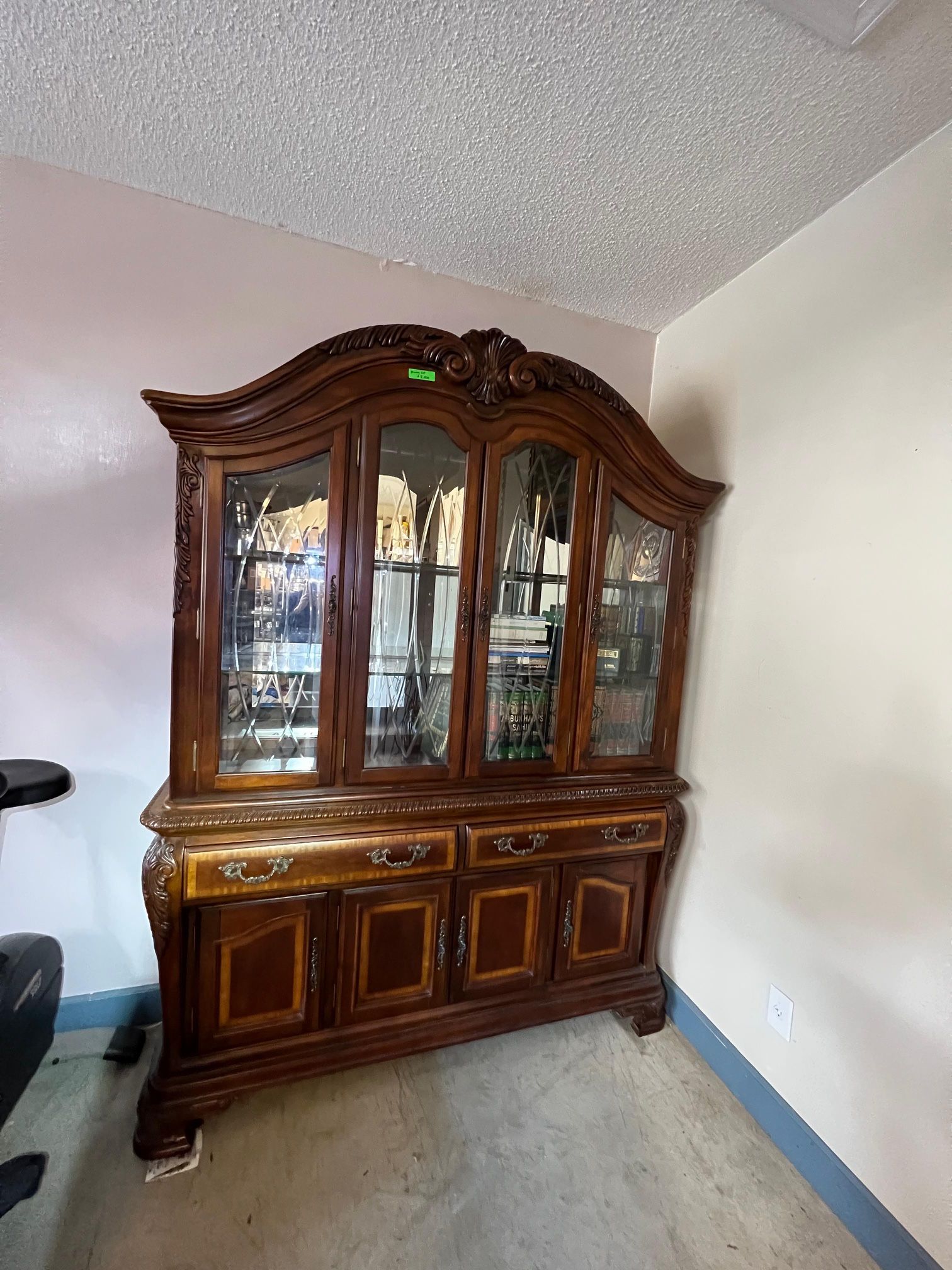 Vintage Solid Wood China Cabinet/ Hutch with Glass Display