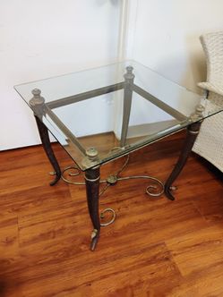 Glass Top Brass Base End/Side Table