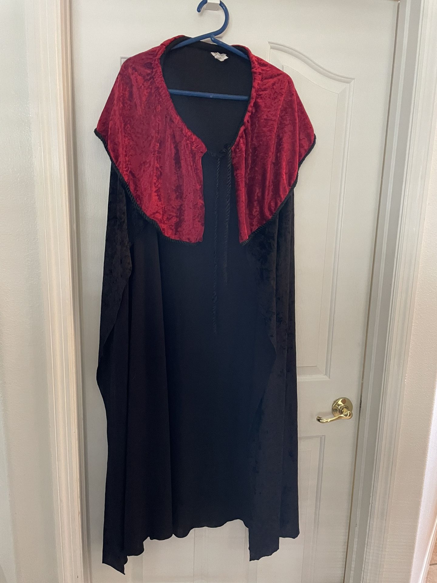  Black Velour Cape With Red Collar For Cosplay or Halloween Costume 