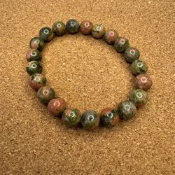 NWOT natural stone beaded stretch bracelet green and pink Brown   Boho spiritual beads