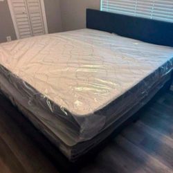 King Size Bed Frame With Mattress New Bedroom Furniture Bed + Mattress + Boxspring Set 3PCS FREE DELIVERY 