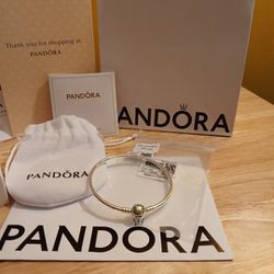 Pandora Authentic Brand New Sterling Silver 7&Half Inch Crown Signature Ball Bangle 