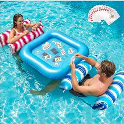 2 Pack Fabric Inflatable Pool Floaties Water Hammock Chair w Floating Table Waterproof Playing Cards Party Game Toys Lake Lounger Raft Pool Hammock Fl