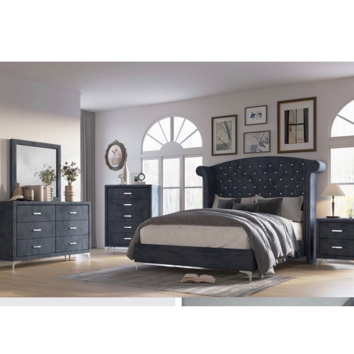 4-Pc Bedroom Set Queen Bed ,Dresser,Mirror, Nightstand #1 (Not Including mattress and box)