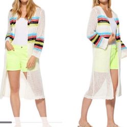 Scoop Long Hooded Crochet Cardigan 