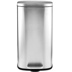 Pirecart 8 Gallon Kitchen Trash Can With Soft-Close Lid, Stainless Steel Step on Garbage Bin, Silver