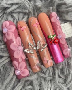 3XL square press on nails glitter acrylic flowers rhinestone