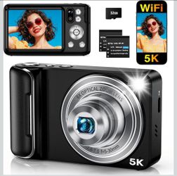 5K Digital Camera for Photography with WiFi, 6X Optical Zoom 64MP Autofocus Dual Lens Vlogging Camera with 2.8" Touch Screen, Compact Digital Cameras 