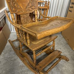 Antique Oak Rocking High chair 
