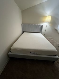 Gray Upholstered Bed Frame with CoolGel Memory Foam Mattress