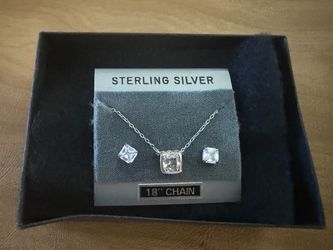 Sterling Silver CZ Necklace and Earrings Set