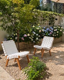 Woven Strap Lounge Chairs with Wood Frame – Set of 2