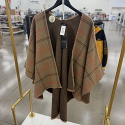 BTAND NEW Lauren Ralph Lauren Herringbone-Windowpane Reversible Ruana