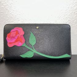       kate spade new york Red Rose Leather Card Holder wallet In Black Women’s 4x8”