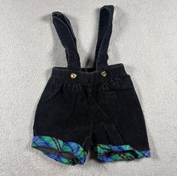 Vintage Disney Winnie the Pooh Corduroy Suspender Shorts Infant 12M Black USA#2B