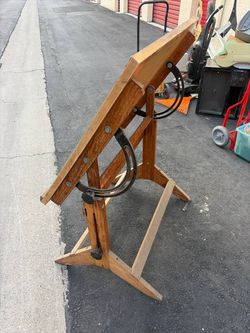 Vintage wooden and cast-iron Drafting Table