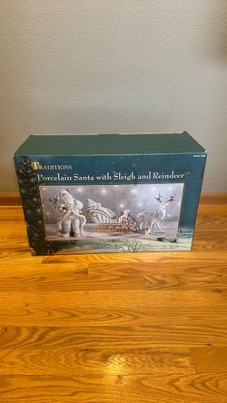 Traditions Porcelain Santa with Sleigh and Reindeer