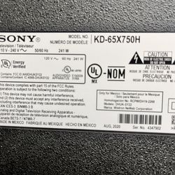 Broken 65 “ Sony (screen Popped Out) 