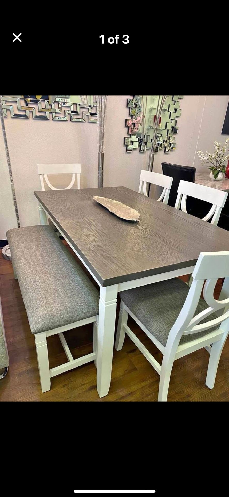 Farmhouse Style Dining Table With Chairs And Benches