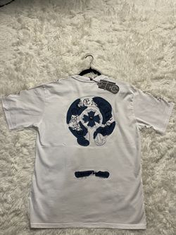 white and blue inspired chrome hearts T shirt