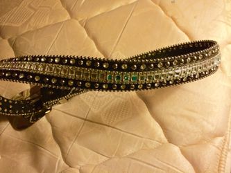 Western crystal leather belt