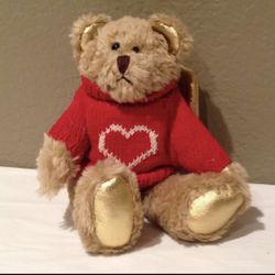 Vintage Angel Bear Plush Stuffed Collectible Toy 7" Red Heart Shirt Gold Wings