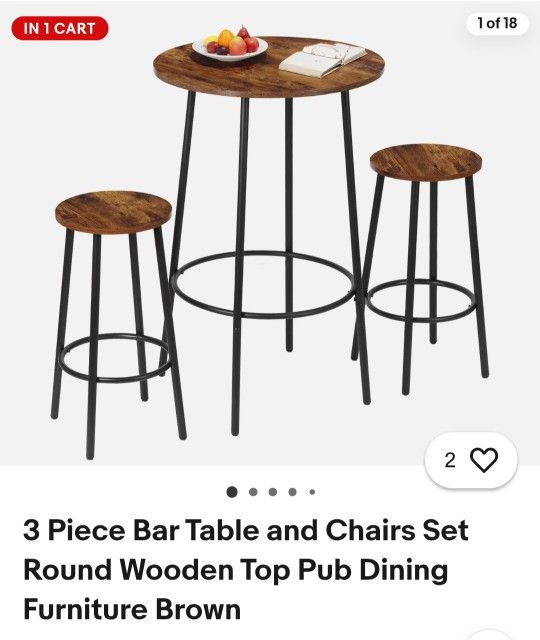 3 Piecs Pub Dining Table Set Wooden Round Breakfast Table W/2 Bar Chairs 