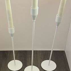 Set of 6 Flameless Taper Candles and Candlestick Holders