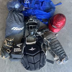 Catchers Gear, Bat Bag, 2 Helmets 