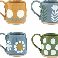 4 Puece Set Mud Pie Floral Dot Collection 15 Oz