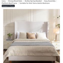 Upholstered King Size Bed Frame with 54" Tall Wingback Headboard