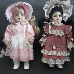 Vintage Dolls w/ Porcelain Faces, Hands & Legs! Stands 10.5in Each. BOTH $15