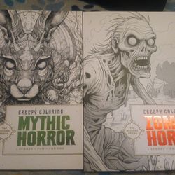 2 Creepy Coloring Books. Zombie Horror & Mystic Horror With 36 Premium Colored Pencils