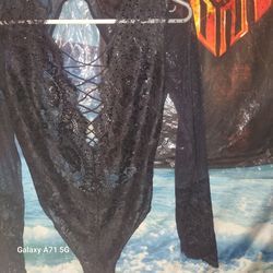 Medium Mesh Top Bodysuit Rhinestone Bling