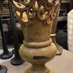 Unique Yellow Distressed Vase With Cutouts