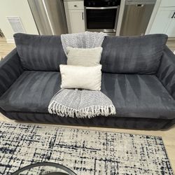 Blue Fabric Sleeper Sofa – Full-Size Pullout + Matching Armchair (CORT)