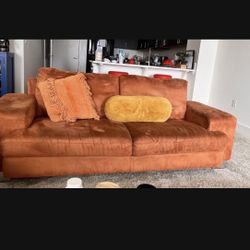 Retro Orange Suede Couch 