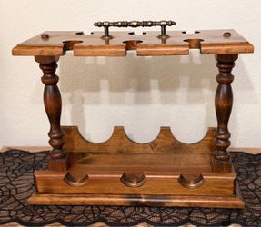 Vintage Wooden Wine Bottle & Glass Carrier - Holds 3 Bottles & 6 Glasses