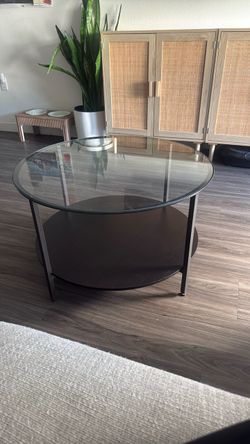 Glass and wood coffee table
