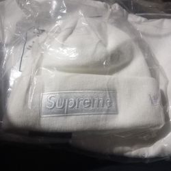 Supreme World Famous Beanie White Box Logo On White