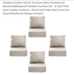 4 Pack Set Biege Outdoor Replacement Cushions 24x24x6