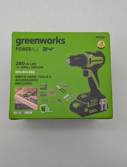 GreenWorks PowerAll 24V Brushless 3/8" Drill Driver With 2Ah Battery And Hand Tolls (PK301A1)