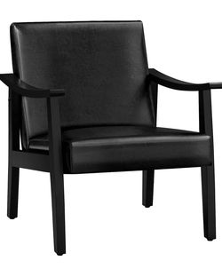 PU Leather Accent Chair, Mid-Century Modern Armchair with Solid Wood Legs, Reading Leisure Chair with High Back for Living Room Bedroom Waiting Room, 