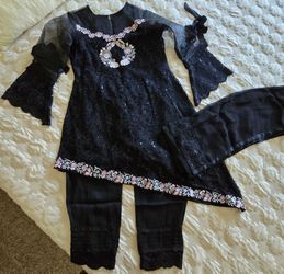 Black Embroidered Pakistani Shalwar Kameez 3-Piece Set