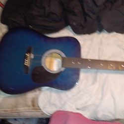 Blue Acoustic Guitar With Case Heavy Duty