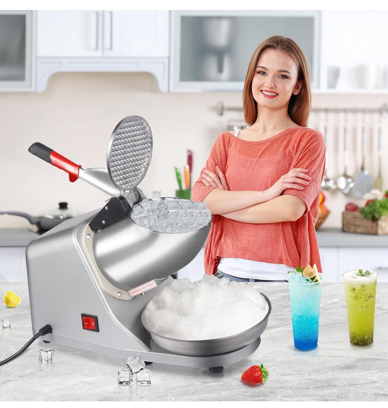 Ice Shaver Machine Electric Snow Cone Maker Stainless Steel Shaved Ice Machine 145lbs Per Hour